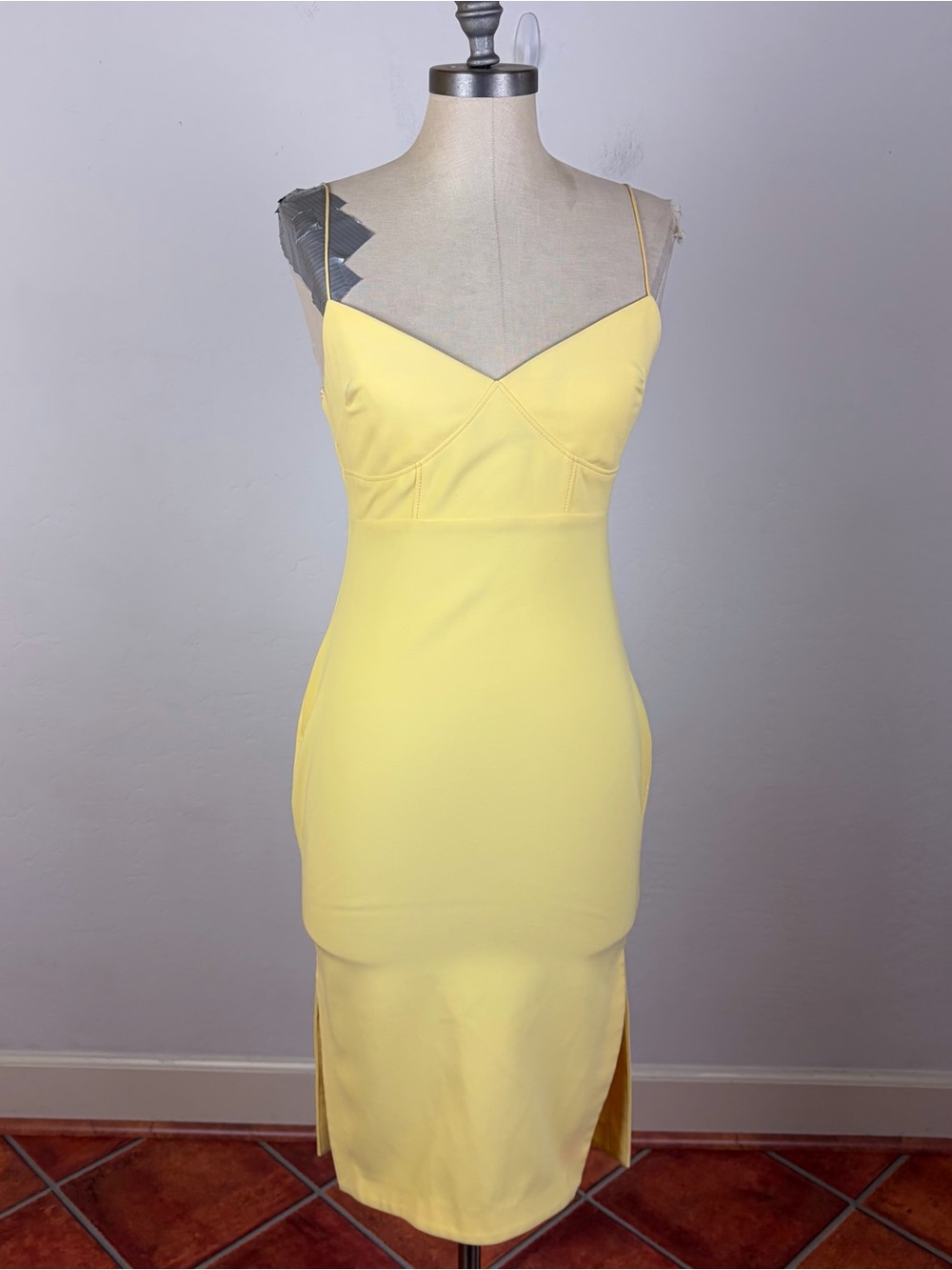 Likely Strappy Midi Slit Dress in Soft Yellow